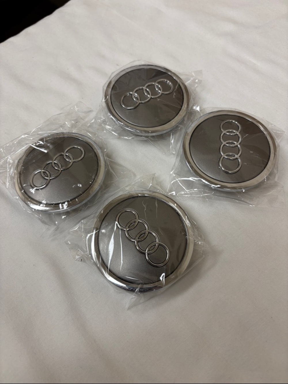 Audi Wheel Center Caps Set - Metallic Gray with Chrome Rings (4pcs) - Picture 5 of 5